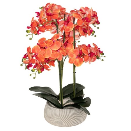 Orhidee artificiala orange, ghiveci ciment, H.60 cm, 155640D