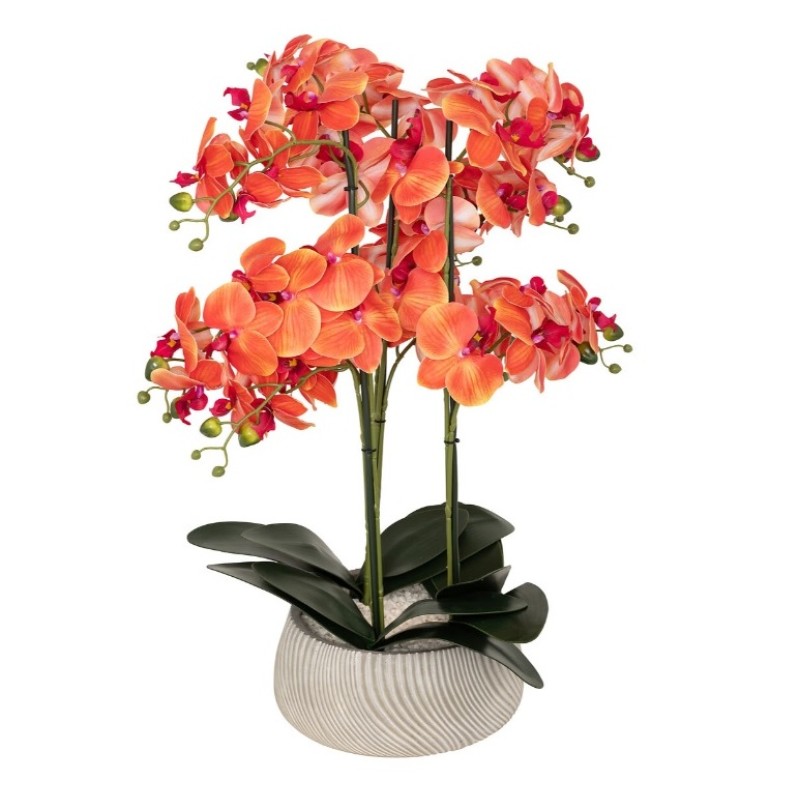 Orhidee artificiala orange, ghiveci ciment, H.60 cm, 155640D