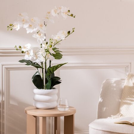 Orhidee artificiala, ghiveci ceramica alba, H.80 cm, 206610