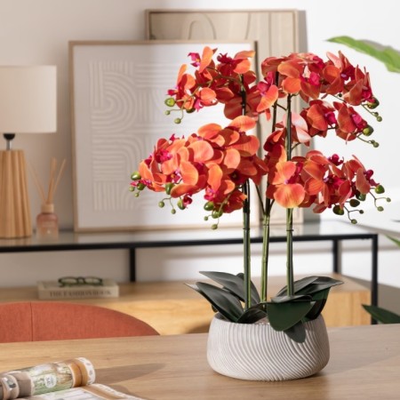 Orhidee artificiala orange, ghiveci ciment, H.60 cm, 155640D