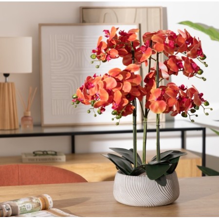Orhidee artificiala orange, ghiveci ciment, H.60 cm, 155640D