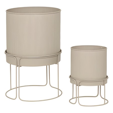 Set 2 ghivece cu suport Aze, metal, bej, H.20/44 cm, 198172B