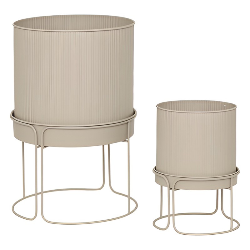 Set 2 ghivece cu suport Aze, metal, bej, H.20/44 cm, 198172B