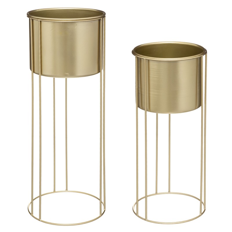 Set 2 ghivece cu suport Arty, metal, auriu, H.42/58 cm, 185441