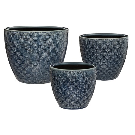 Set 3 ghivece Flowers, ceramica, albastru, D.20/25/30 cm, 168622D
