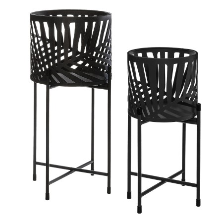 Set 2 ghivece cu suport Leaf, metal, negru, H.45/55 cm, 168555
