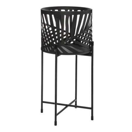 Set 2 ghivece cu suport Leaf, metal, negru, H.45/55 cm, 168555