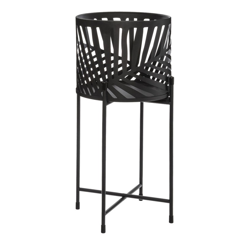 Set 2 ghivece cu suport Leaf, metal, negru, H.45/55 cm, 168555