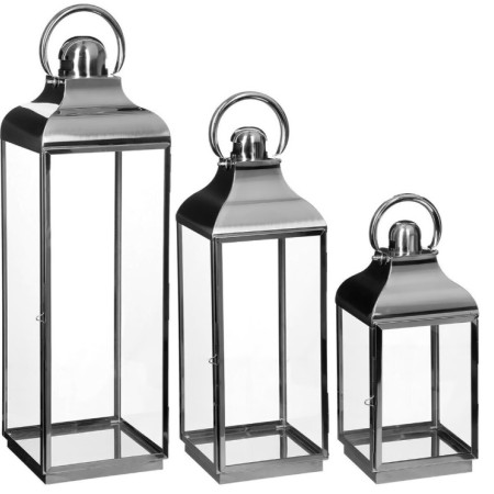 Set 3 felinare decorative Daif, otel si sticla, L.18/21/25 cm, 130755