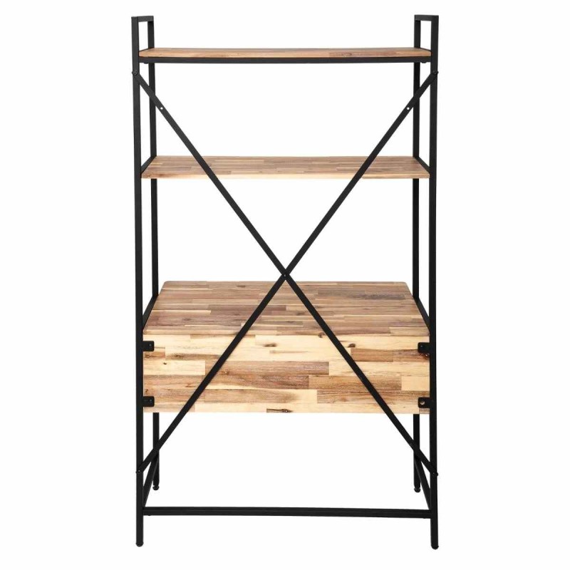 Birou din lemn, structura metal negru, 2 polite, Edene, H. 180 cm, 179054