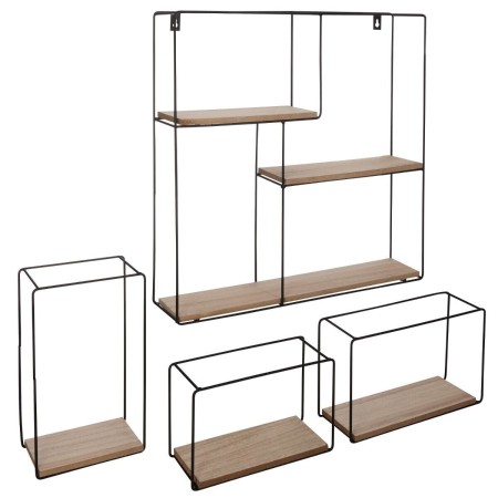 Set 4 rafturi de perete Ally, metal, negru, polite MDF, L.18/24/48 cm, 156931