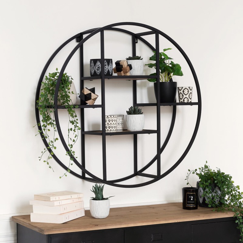 Raft de perete Torof, metal negru, 4 polite MDF, D.78 cm, 157025
