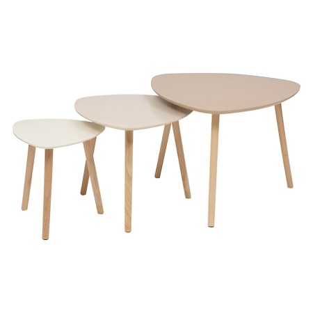 Set 3 masute cafea Mileo, picioare din lemn natur, bej, L.34/46/60 cm, 157052K