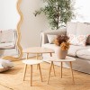 Set 3 masute cafea Mileo, picioare din lemn natur, bej, L.34/46/60 cm, 157052K