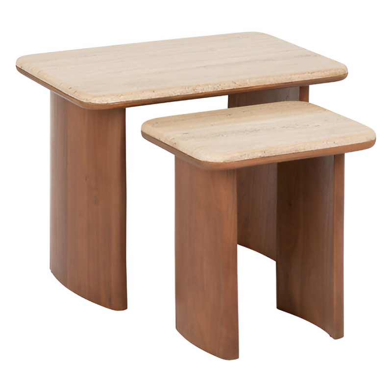 Set 2 masute cafea Jivan, lemn de salcam si travertin, L.38/60 cm, 197859