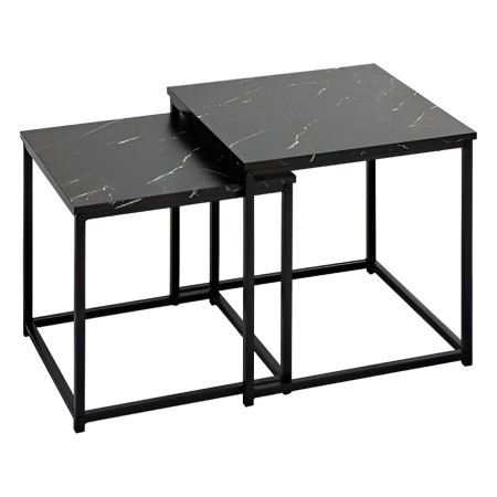 Set 2 masute de cafea Jones, metal, blat aspect marmura, negru, L.33/37 cm, 205801