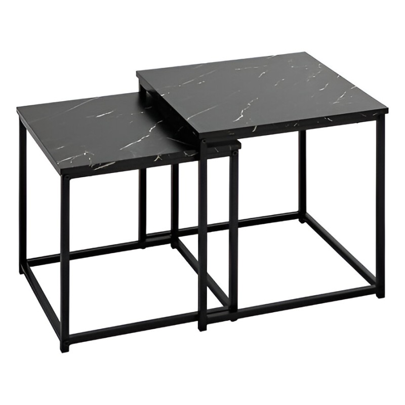Set 2 masute de cafea Jones, metal, blat aspect marmura, negru, L.33/37 cm, 205801