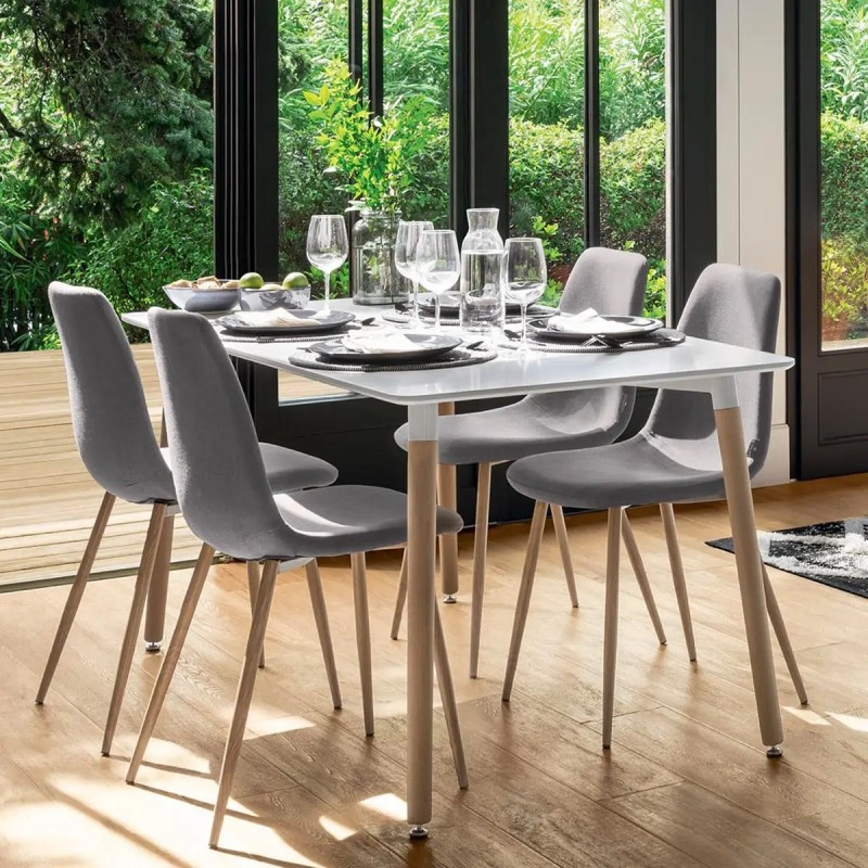 Masa dining Roka, alba din metal si MDF, L.150 cm, 140357