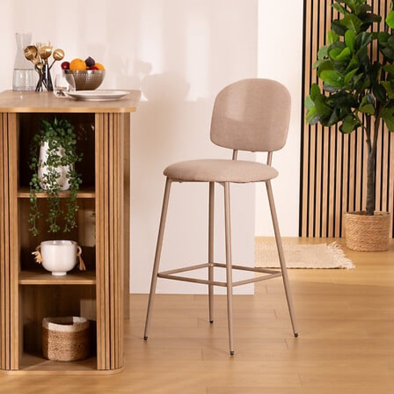 Scaun bar Kamili, poliester si metal, bej, H.108 cm, 207321A