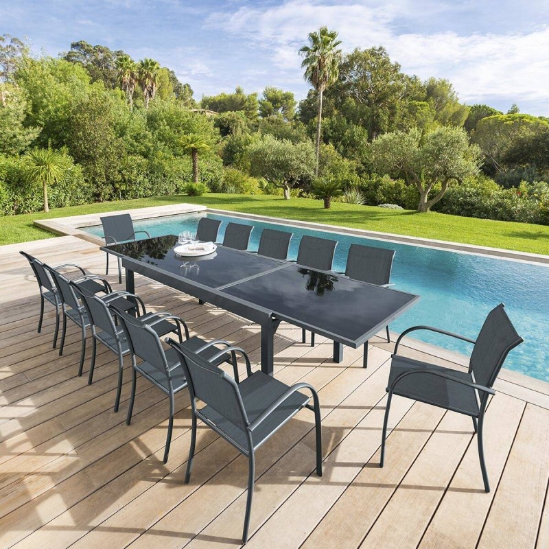 Masa de gradina extensibila Piazza, metal, gri antracit si grafit, L. 320 cm, 139774