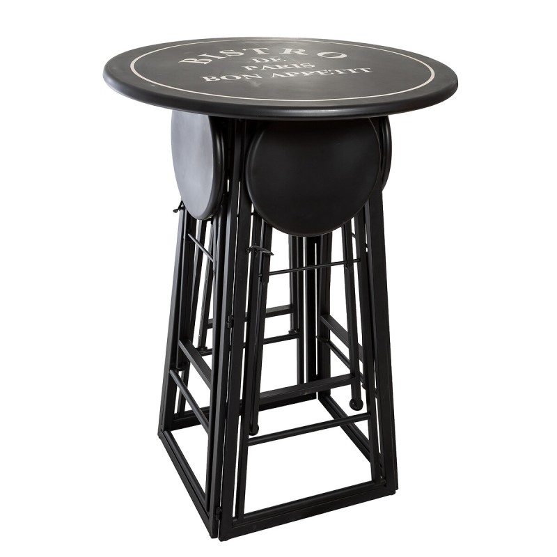 Set masa cu 4 scaune exterior Bistro, pliabil, metal, negru, D.77 cm, 168645