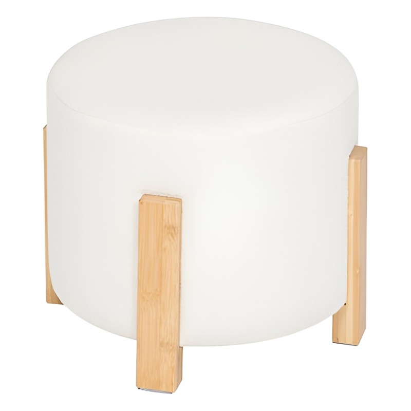 Taburet alb Bansa, picioare bambus, boucle, alb, D.32 cm, 207314A