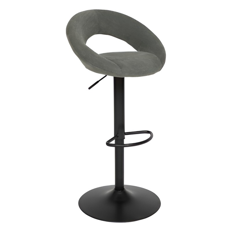 Scaun bar ajustabil Sasha, metal negru, textil verde, H.96 cm, 207338B