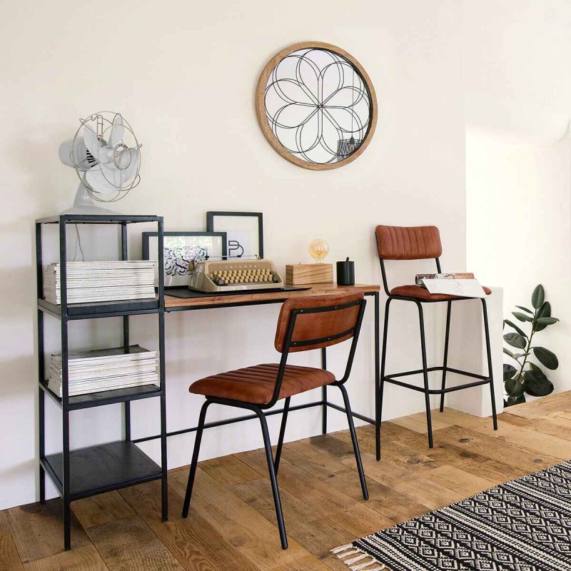 Scaun bar Dario, structura metal negru, piele, maro, H.103 cm, 166523A