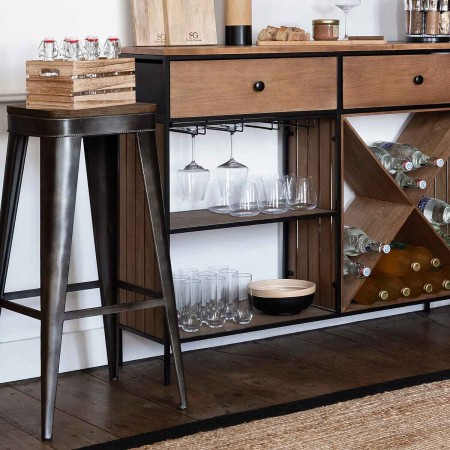 Scaun bar Joris, metal, lemn, negru, H.79 cm, 156987B