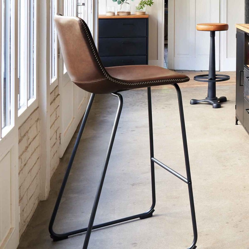 Scaun bar Lois, structura metal negru, maro, H.101 cm, 156926B