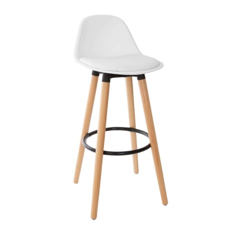 Scaun bar Maxon, picioare lemn si metal negru, poliuretan alb, H.92 cm, 157165B