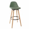 Scaun bar Maxon, picioare lemn si metal negru, poliuretan verde khaki, H.92 cm, 157165C