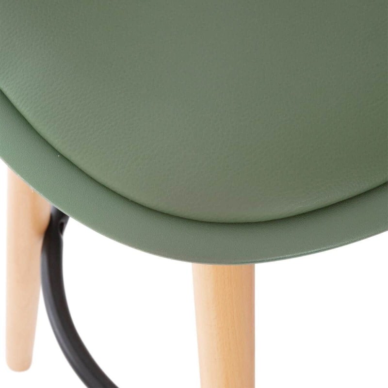 Scaun bar Maxon, picioare lemn si metal negru, poliuretan verde khaki, H.92 cm, 157165C