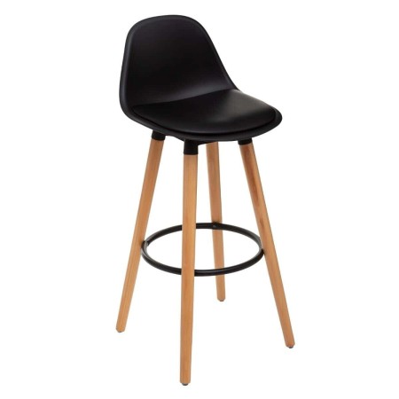 Scaun bar Maxon, picioare lemn si metal negru, poliuretan negru, H.92 cm, 157165D