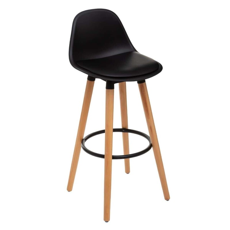 Scaun bar Maxon, picioare lemn si metal negru, poliuretan negru, H.92 cm, 157165D