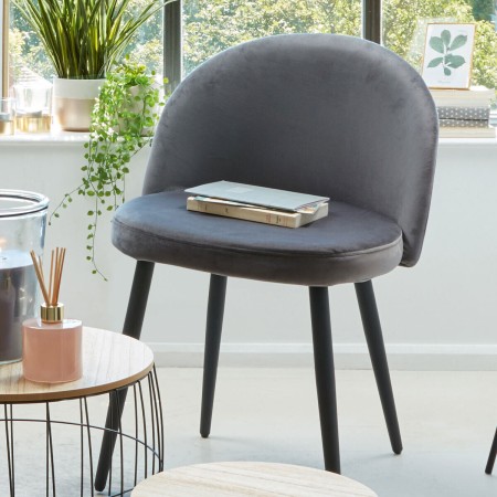 Scaun dining Nael, picioare metal negru, velur gri, H.75 cm, 184908D
