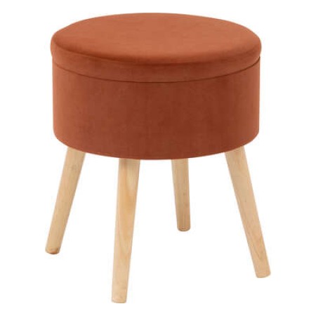 Taburet Tess, cu spatiu depozitare, picioare lemn, catifea ambra, D.36 cm, 140331I