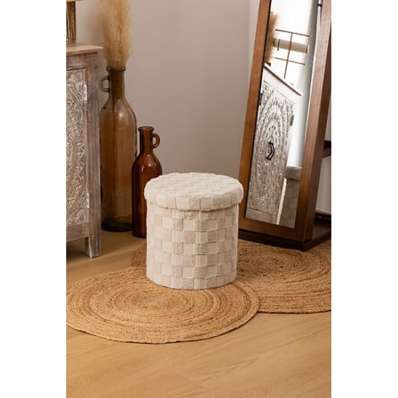 Taburet Pasty, cu spatiu depozitare, lemn, poliester alb, D.38 cm, 207320A