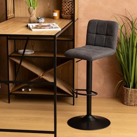 Scaun bar ajustabil Delek, metal negru, textil gri, H.102 cm, 207339B
