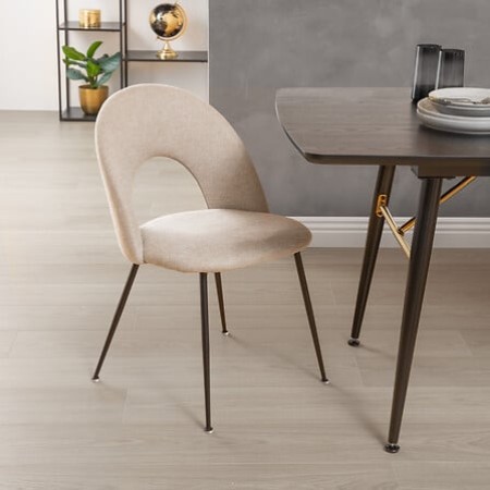 Scaun dining Raven, metal, textil bej, H.81 cm, 207301A