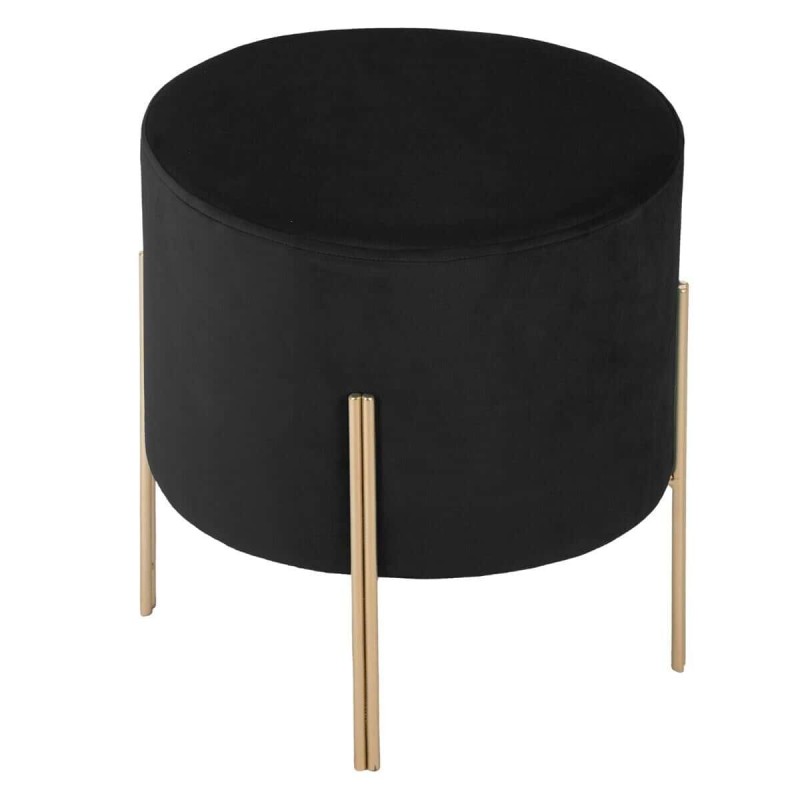 Taburet Living, picioare metal, catifea, negru, D.34 cm, 157171A