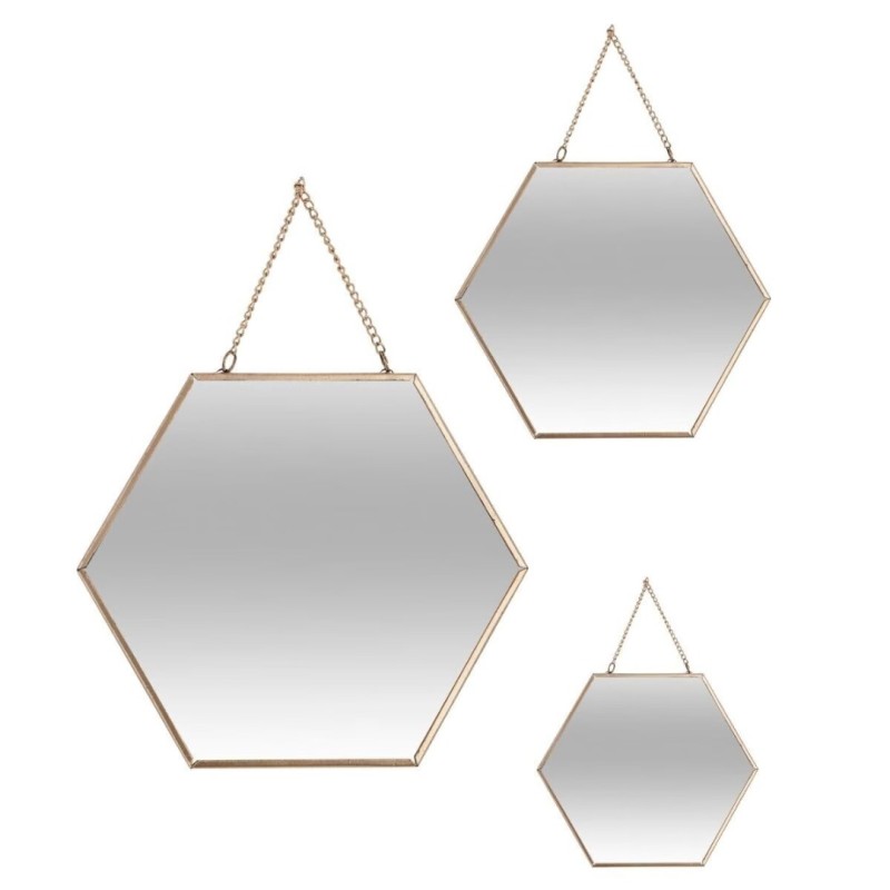Set 3 oglinzi Leny, metal si sticla, aurii, L.20/25/30 cm, 141196A