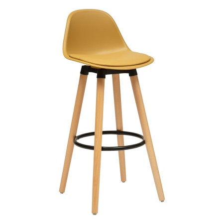 Scaun bar Maxon, picioare lemn si metal negru, poliuretan galben, H.92 cm, 157165E