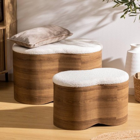 Set 2 banchete Loe, MDF, alb/ maro, L.56/72 cm, 206261