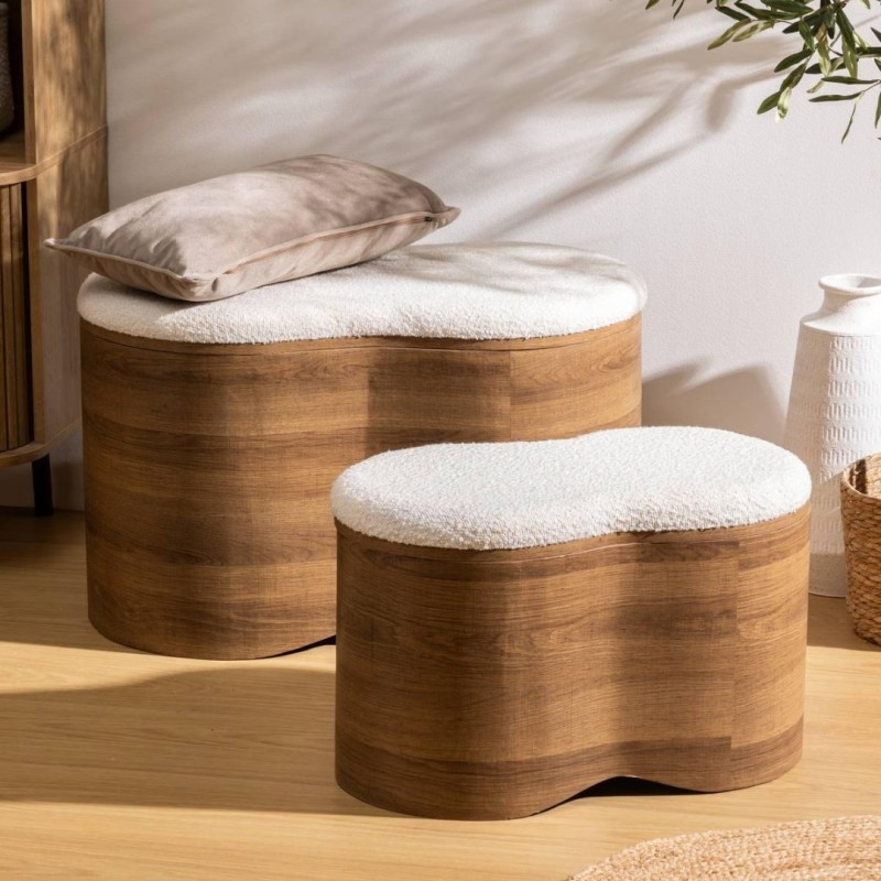 Set 2 banchete Loe, MDF, alb/ maro, L.56/72 cm, 206261