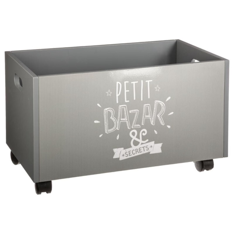 Cutie de jucarii pe roti, MDF, gri, Petit, 127141B
