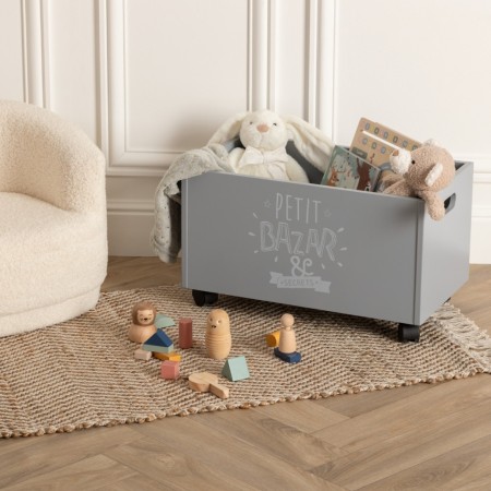 Cutie de jucarii pe roti, MDF, gri, Petit, 127141B