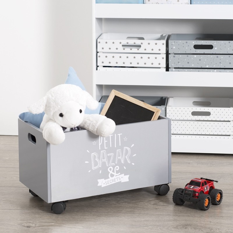 Cutie de jucarii pe roti, MDF, gri, Petit, 127141B