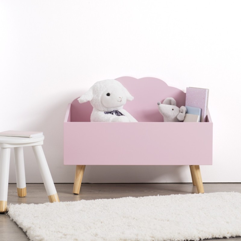 Cutie de jucarii roz, lemn si MDF, Clouds, 127156A