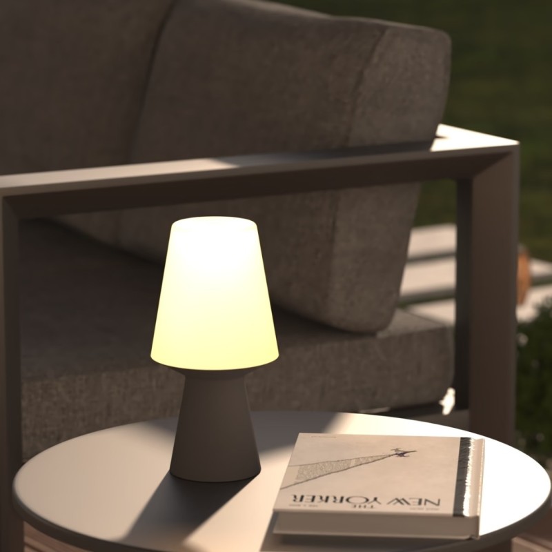 Lampa de masa exterior Wiza, polipropilena, alba, reincarcabila, LED, USB, H.23 cm, 161648